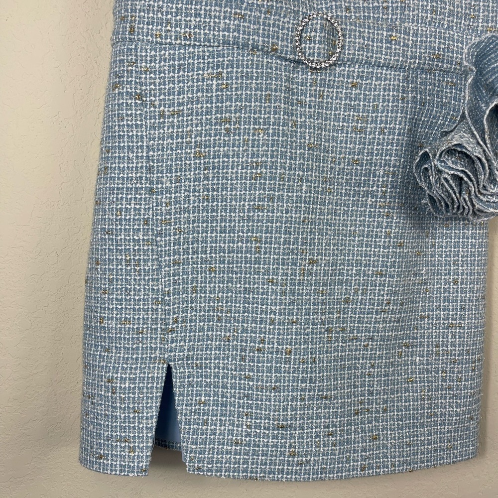 ASOS Luxe Boucle Mini Corsage Dress in Blue Tweed Size 10 - Picture 5 of 12